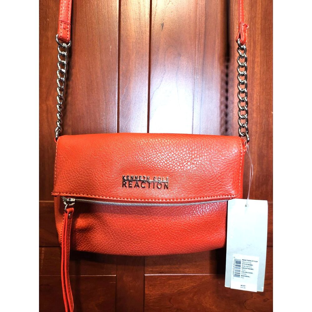 Kenneth Cole Reaction Orange Foldover Crossbody Purse with Long Strap NWT!